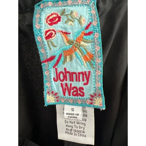 Johnny Was Silk Wide Leg Pants Small Black Boho Resort Vacation Luxe - Picture 8 of 9